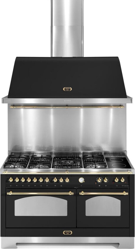 Komfyrpakke Svart/Messing - Dolce Vita 150 cm (komfyr + vifte + sprutbeskyttelse) Gasskomfyr