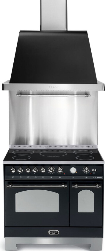 Komfyrpakke Svart/Krom – Dolce Vita 90 cm induksjon (komfyr + vifte + veggbeskyttelse)