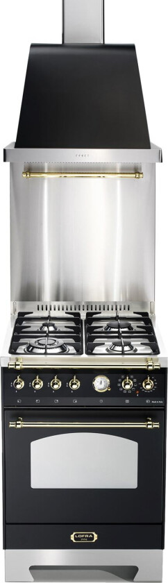 Komfyrpakke Svart/Messing – Dolce Vita 60 cm (komfyr + vifte + veggbeskyttelse)