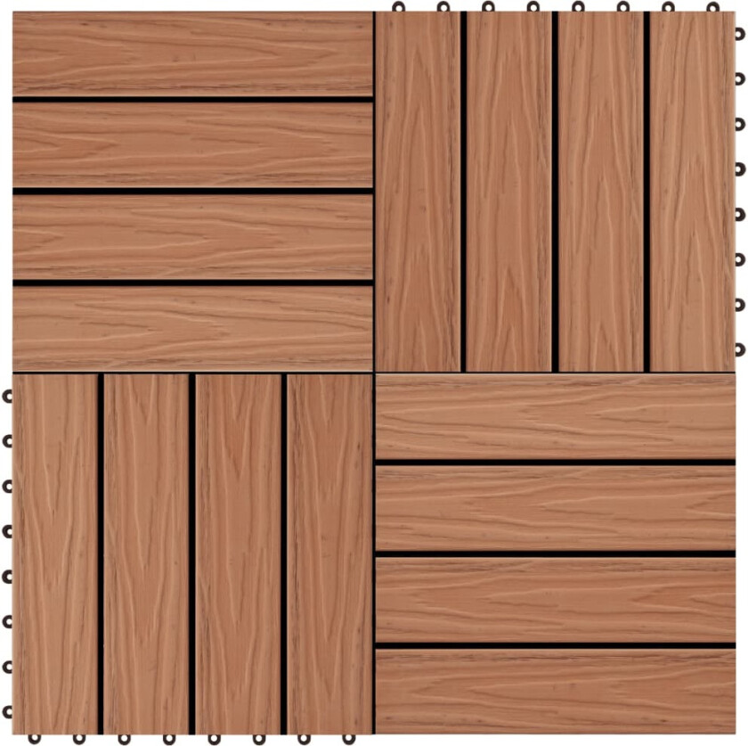 Terrassebord 11 stk dyppreget WPC 30x30 cm 1 kvm lysebrun