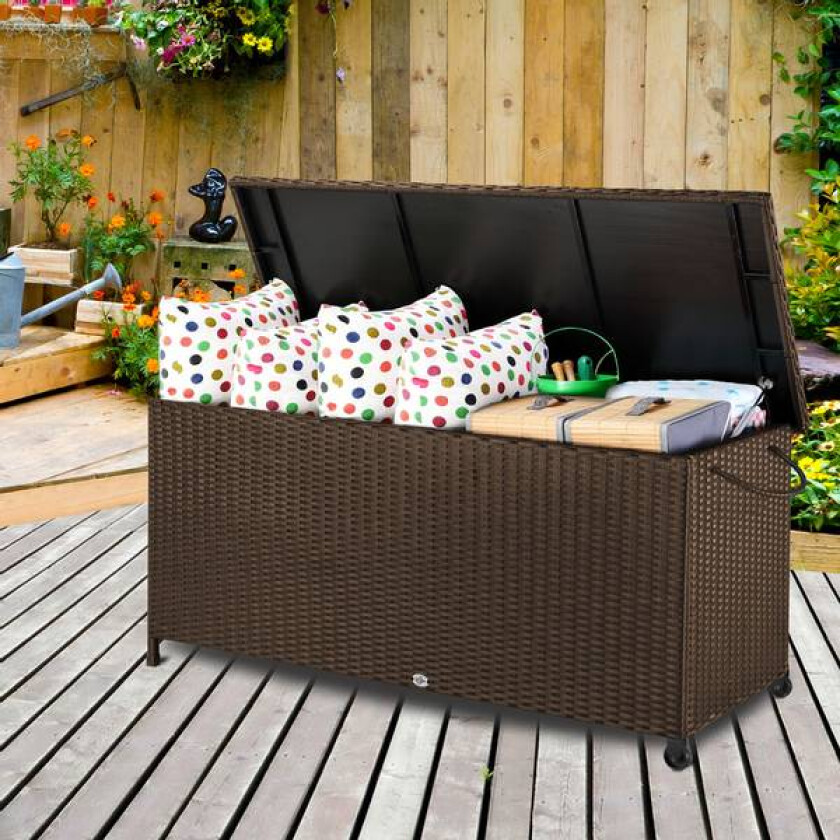 Polyrotting putekasse 122x56x61cm med hjul - brun