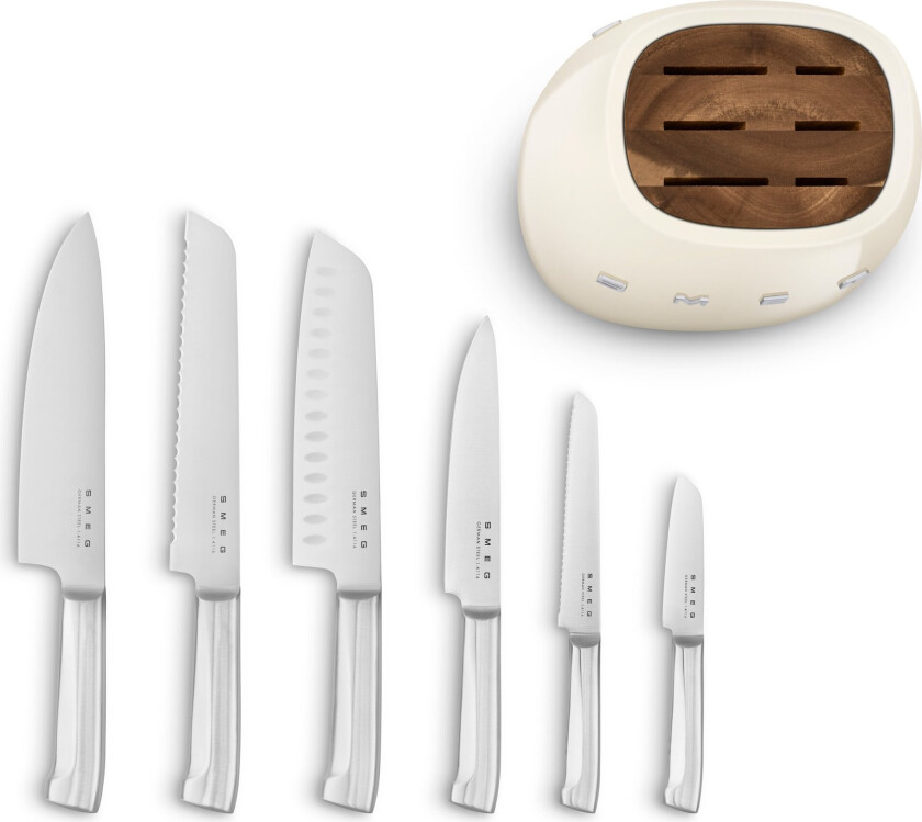 Knivblokk med kniver 6 stk, creme