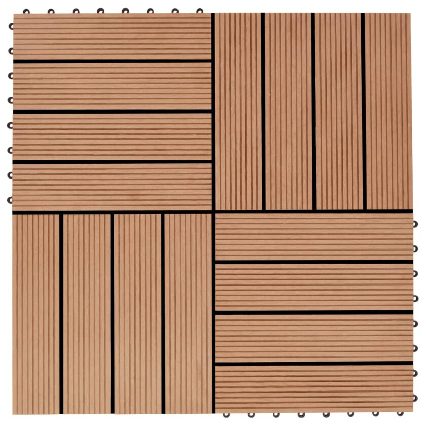 Terrassebord 11 stk WPC 30x30 cm 1 kvm teak-farget