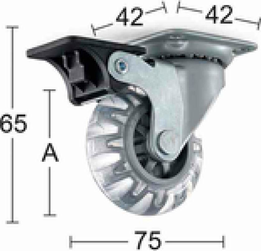 Bilde av MØBELHJUL 4107 TRANSPARENT GUMMI 60MM M/PL/BR