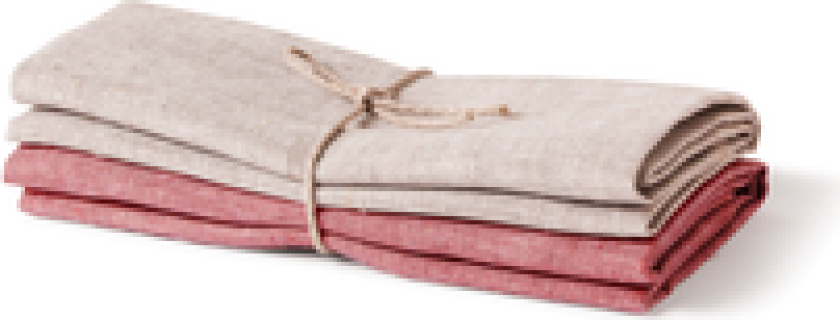 KJØKKENHÅNDKLE 100% LIN 2 STK NATUR RØD 50X70CM