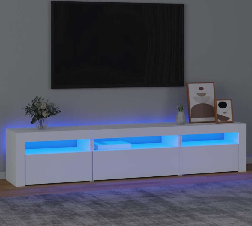 TV-benk med LED-lys hvit 195x35x40 cm