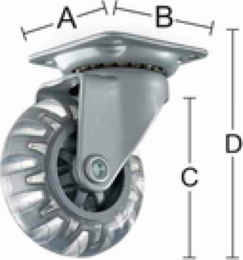 MØBELHJUL 4107 TRANSPARENT GUMMI 60MM MED PLATE