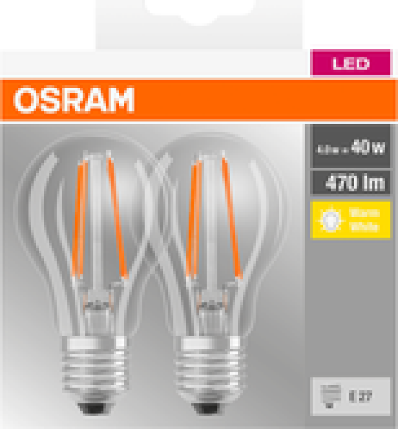 LYSPÆRE LED CLASSIC A 40 KLAR E27 2PK