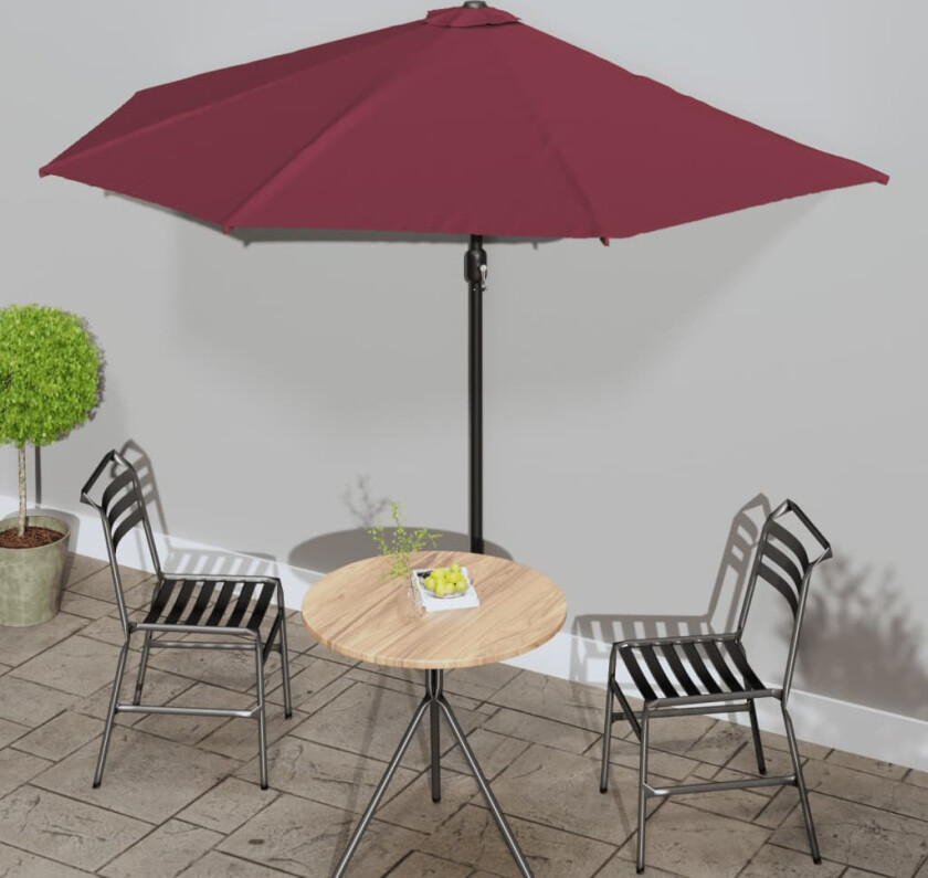 Balkongparasoll med aluminiumsstang vinrød 300x155x223 cm halv