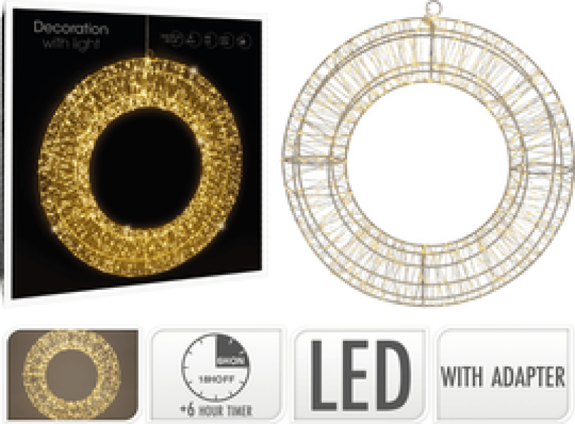 Bilde av JULEKRANS 38CM 960LED VARMHVIT