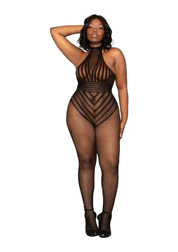 Forførende Chevron Bodystocking - Plus Size