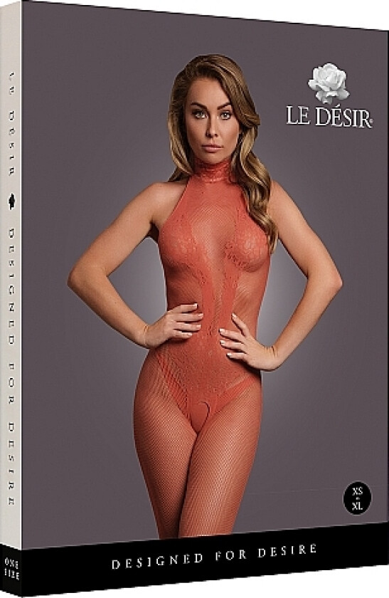 Korallfarget Fishnet og Blonde Bodystocking One Size