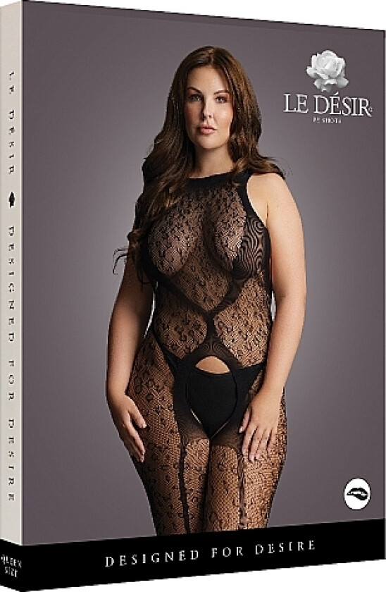 Leopardmønstret Halterneck Bodystocking - Plus Size