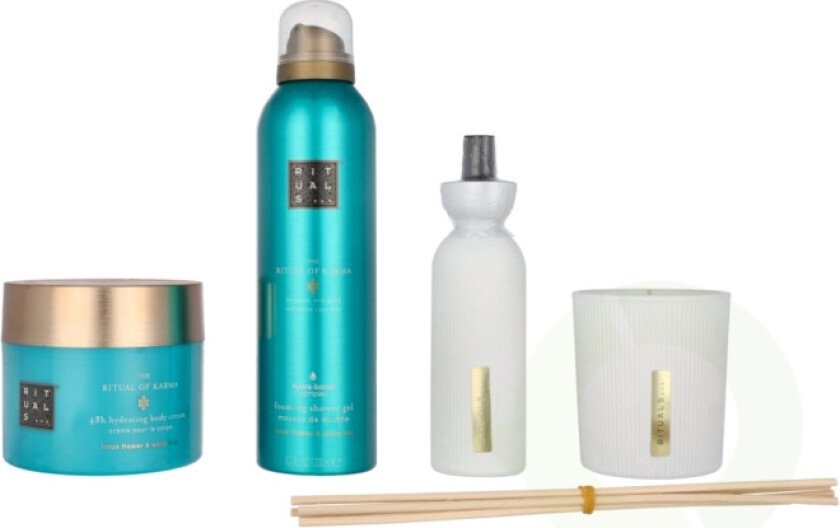 Karma Large Set 610 ml Scented Candle 140 ml/48h Hydrating Body Cream 200 ml/Mini Fragrance Sticks 70 ml/Foaming Shower