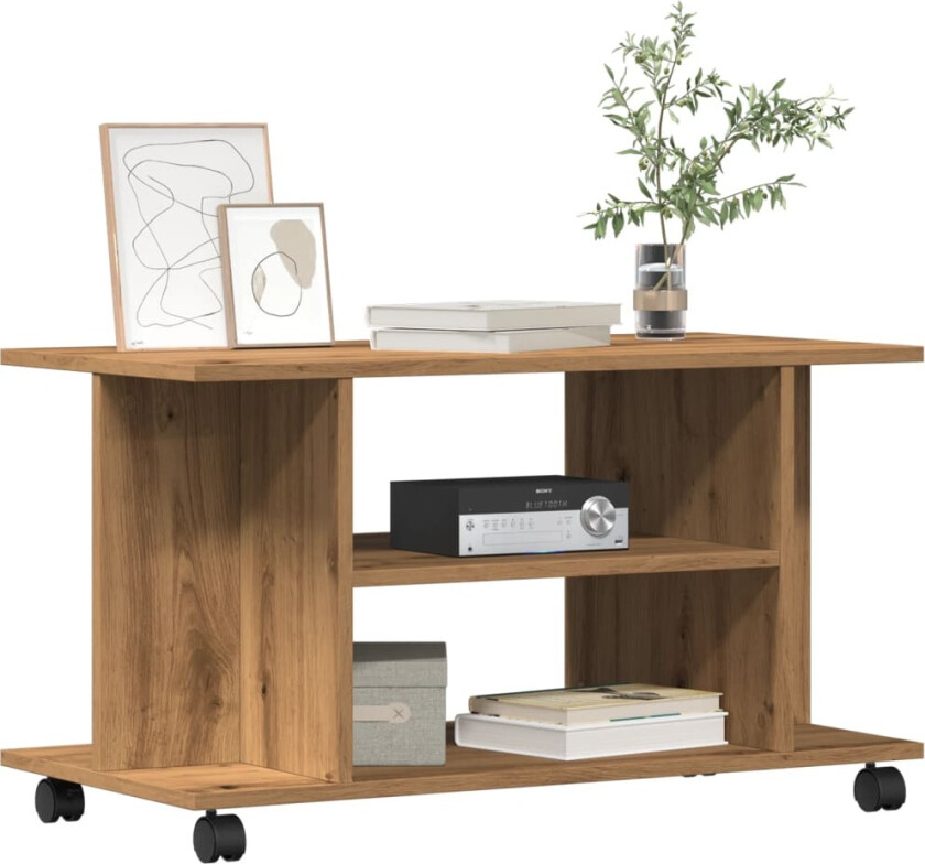 TV-benk med hjul artisan eik 80x40x45 cm konstruert tre