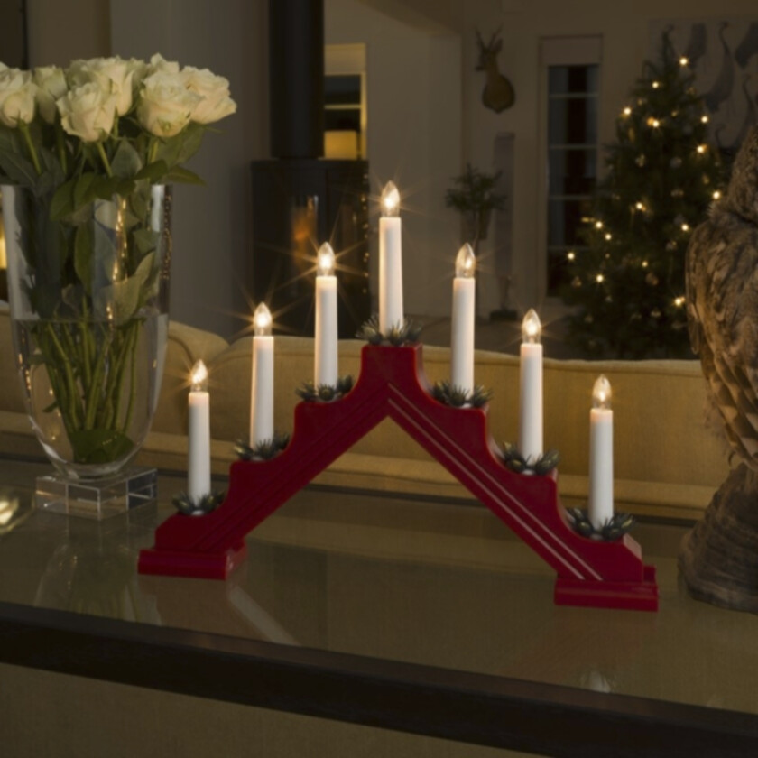 Adventstake rød plast 7 lys 28cm