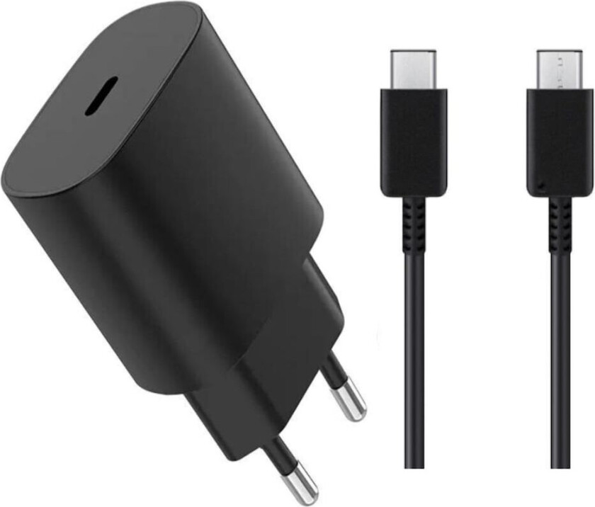2 stk Samsung Lader Hurtiglader - Adapter + Kabel 25W USB-C 2m