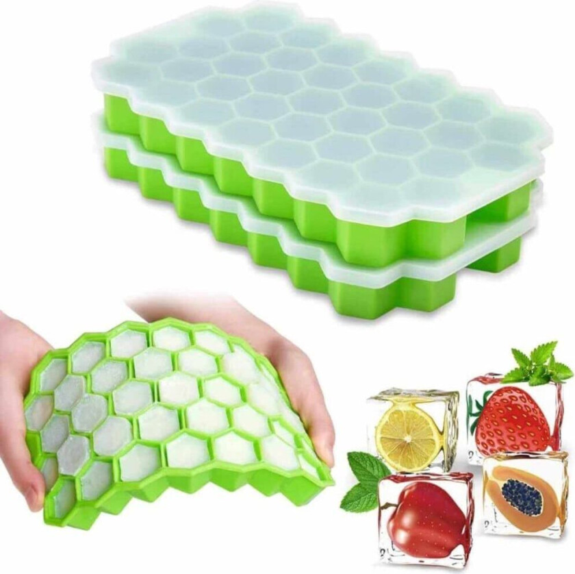 2-Pack stablebar isform med lokk - Hexagon Ice Cube Mold Silikon