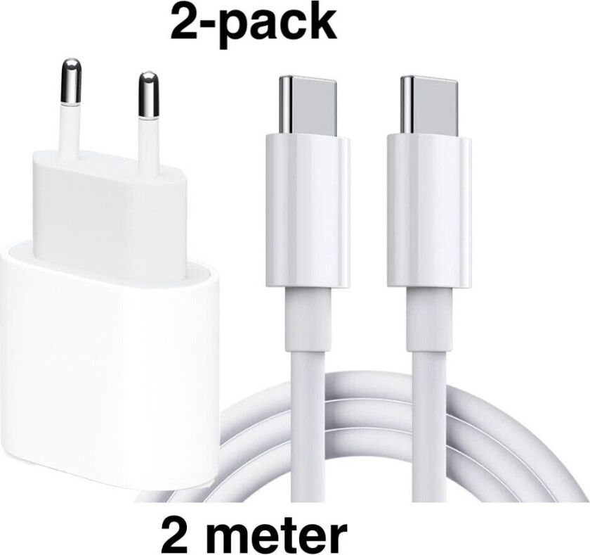 2 stk Samsung Hurtiglader - Adapter + Kabel 20W USB-C 2m