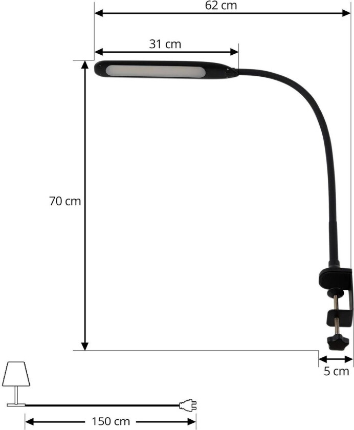 klemmelampe Nilay, høyde 70 cm, CCT, hjemmekontor