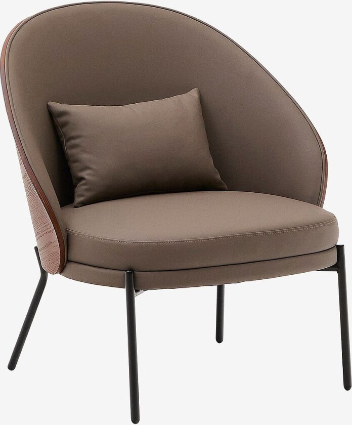 Eamy lenestol i brunt kunstskinn, askefiner med valnøtt og svart metallfinish, Brun