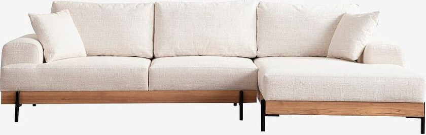 Hjørnesofa -Tan Right, Hvit