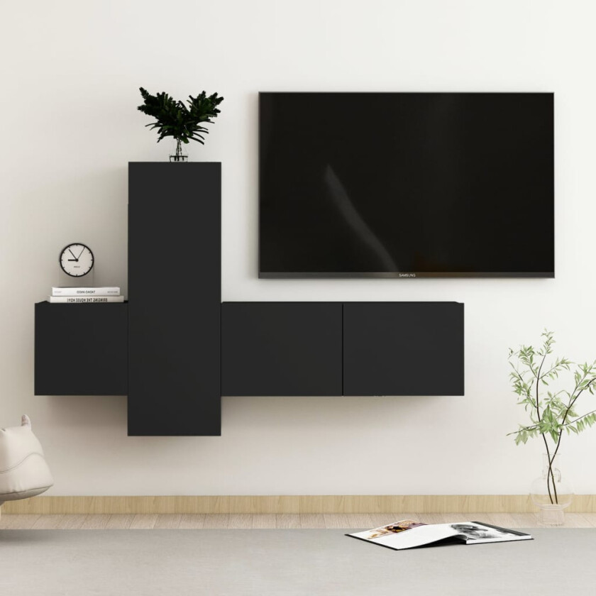 Bilde av TV-benksett 3 deler svart sponplate