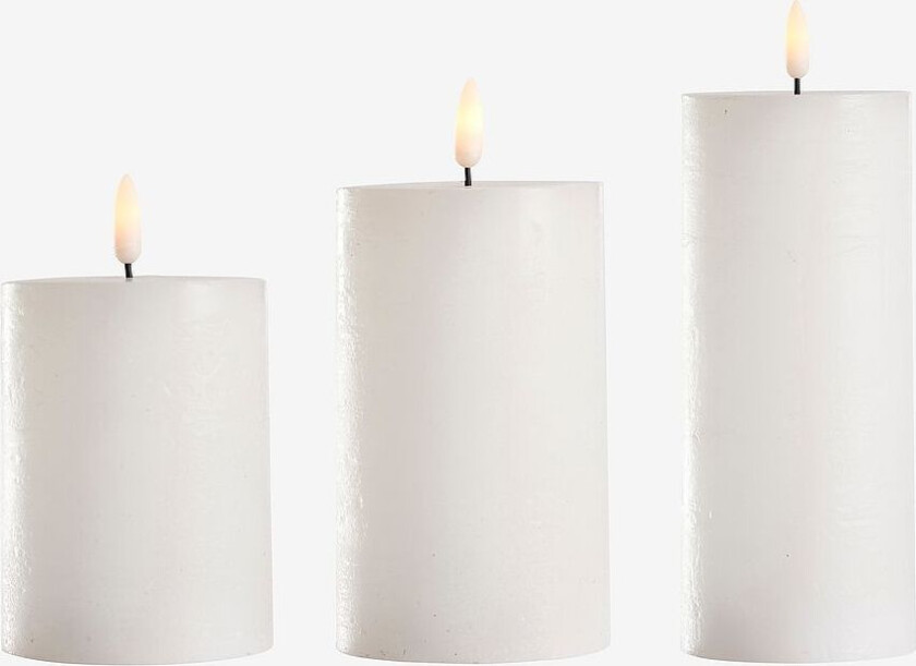 3 KUBBELYS MED 3D-FLAMME LED MED FJERNKONTROLL, Hvit