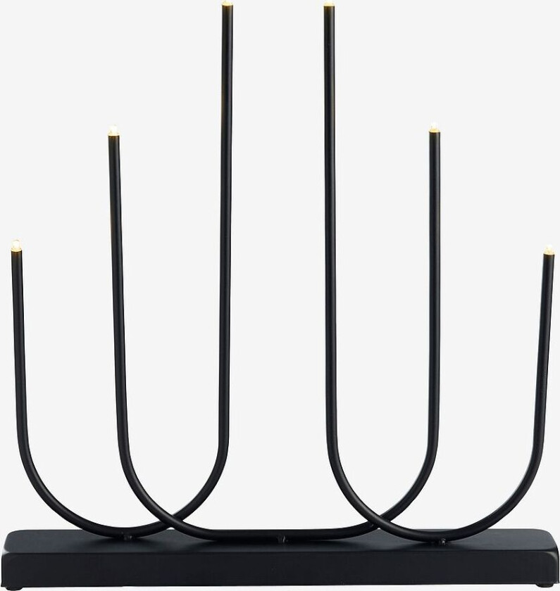LYSESTAKE MED 6 LED TIDSUR H38 CM, BATTERI IKKE INKLUDERT, Svart