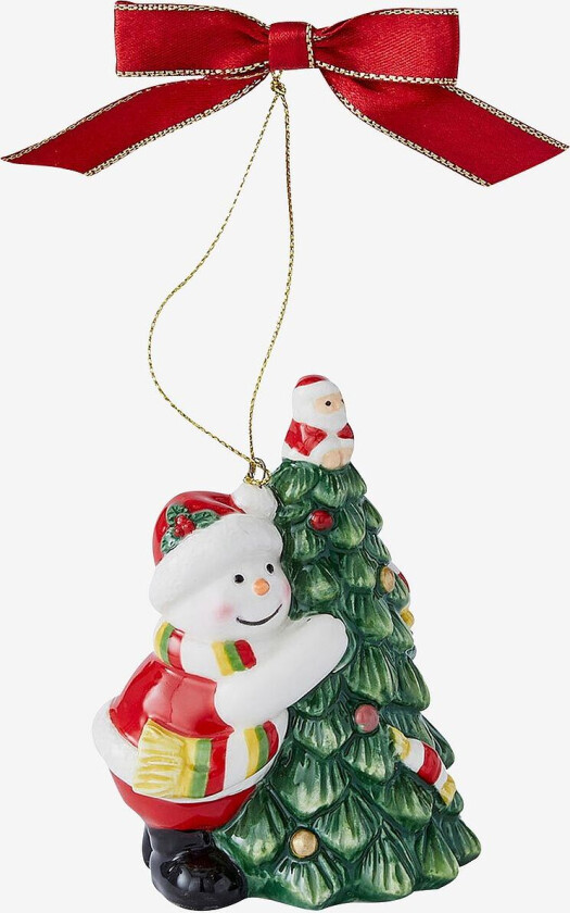 Juletrepynt Tree Hugging Snowman Christmas Tree høyde 9 cm, Hvit