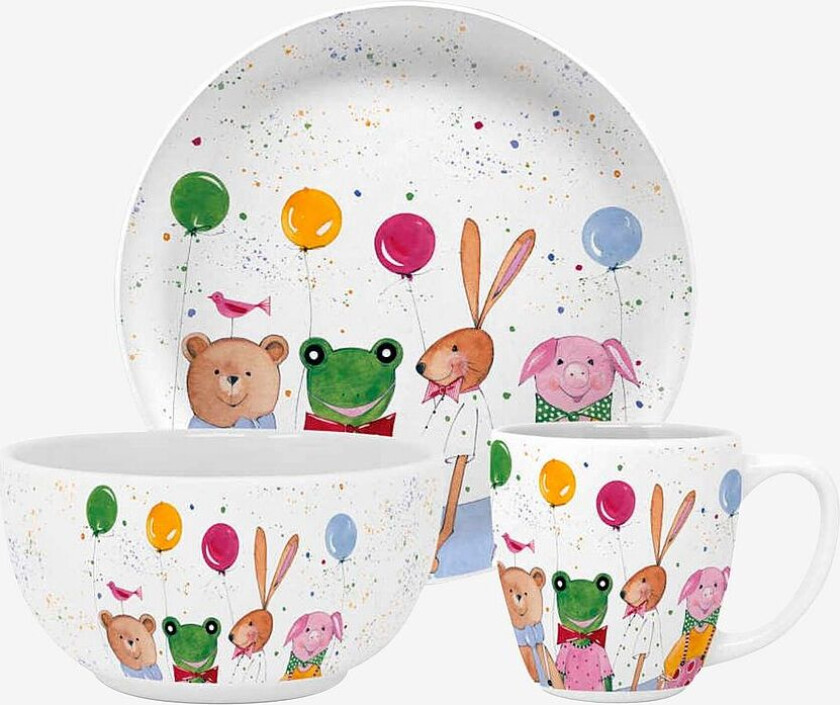 Barneservise 3 Deler Kid Party, Flerfarget