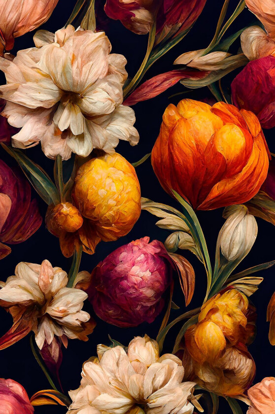 Poster Romantic Flowers, Svart