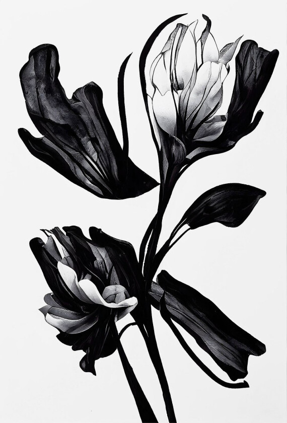 Poster Black Flower, Beige