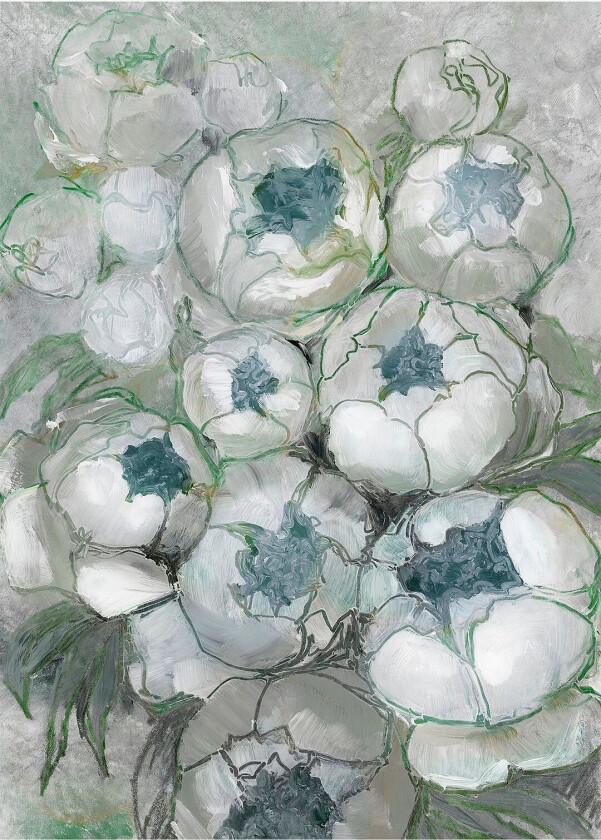 Poster Nuria Bouquet Of Peonies In Teal And Green, Beige