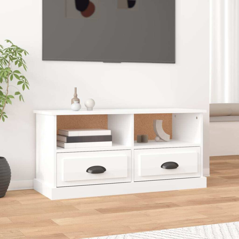 TV-benk høyglans hvit 93x35,5x45 cm konstruert tre