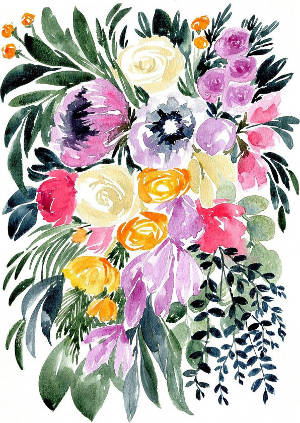 Poster Urja Loose Floral Watercolor Bouquet, Beige