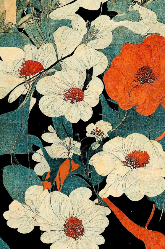 Poster Asian Flowers, Svart
