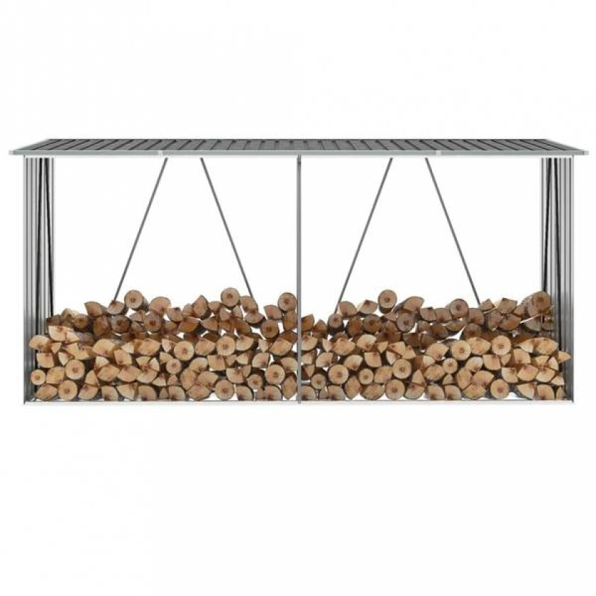 Vedskjul galvanisert stål 330x84x152 cm - grå