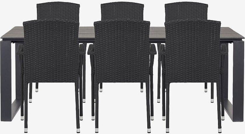 Hagegruppe, 6 stoler, Svart