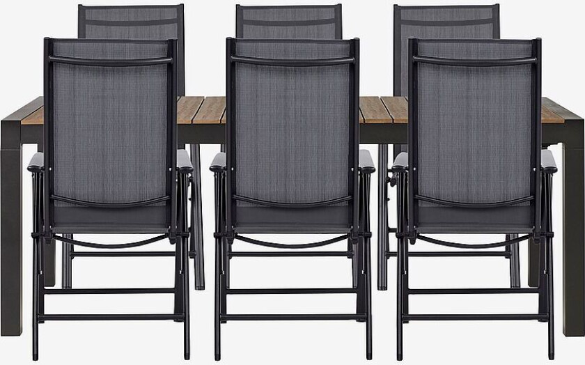 Hagegruppe med ileggsplate, 6 stoler, Brun