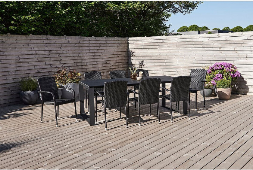 Hagegruppe, 8 stoler, Svart