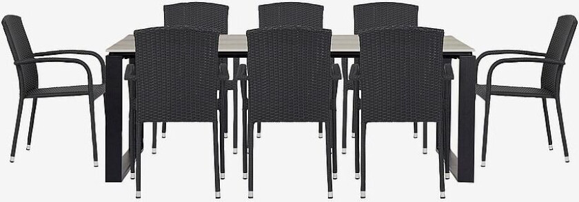 Hagegruppe, 8 stoler, Grå