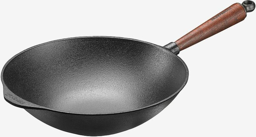 Wok med trehåndtak - 3,5 liter, Svart