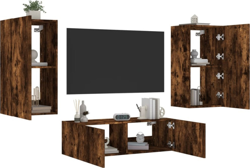 Vegghengte TV-benker med LED 3 stk røkt eik