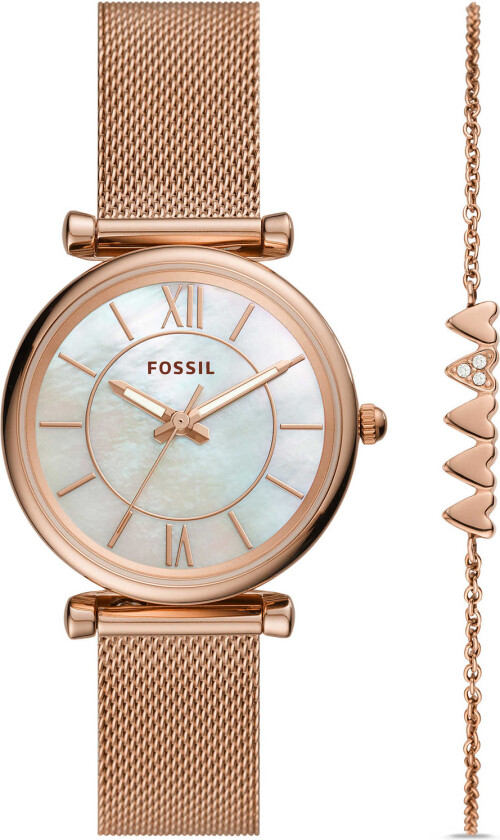 Carlie ES5058SET - Kvarts - Rosegull - Dameklokker - Meshlenke - Mineral