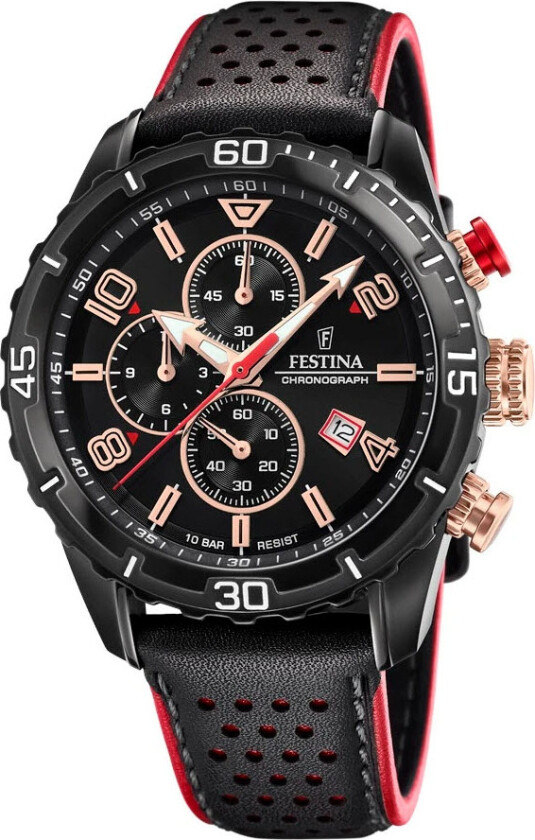 Chronograph F20519/4 - Kvarts - Sort - Herreklokker - Skinn - Mineral