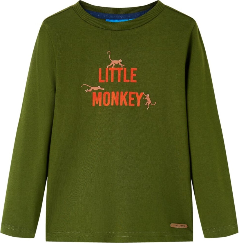 T-skjorte for barn med lange ermer mørkekaki 128