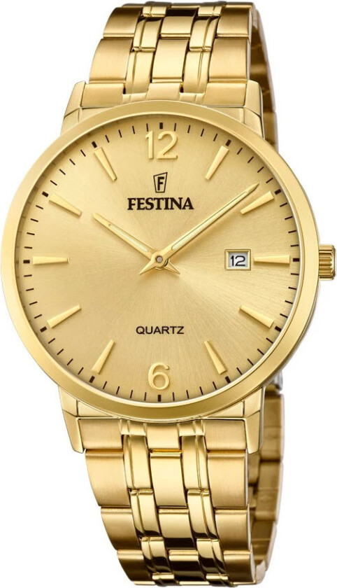 Classic F20513/3 - Kvarts - Gull - Herreklokker - Rustfritt stål - ledd m/pin - Mineral