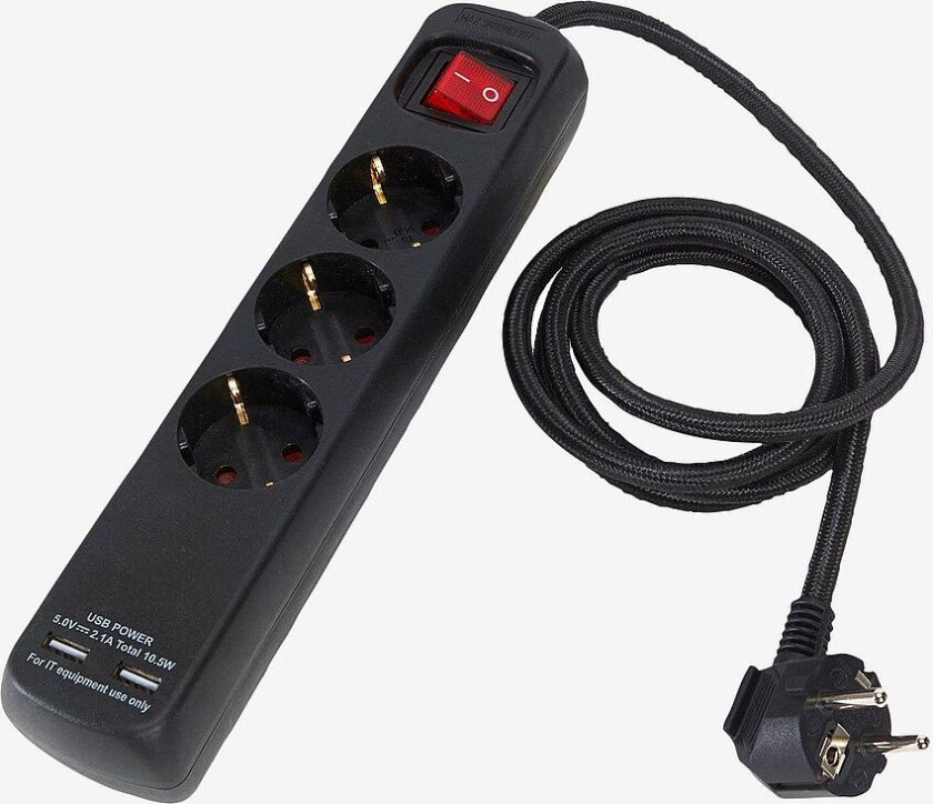 Skjøteledning 3 M USB 1,4 m, Svart