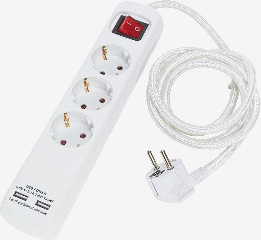 Skjøteledning 3 M USB 1,4 m, Hvit